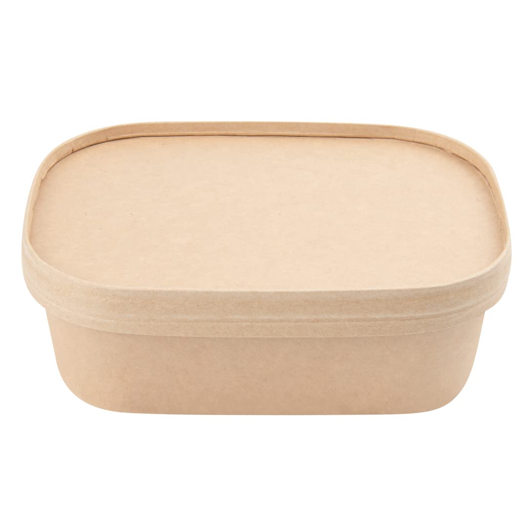 Restaurantware LIDS ONLY: Bio Tek Lids For To Go Containers 100 Oval Food Container Lids - Containers Sold Separately Flat Design Kraft Paper Lids For Disposable Serving Bowls Tight Seal