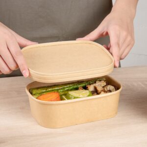 Restaurantware LIDS ONLY: Bio Tek Lids For To Go Containers 100 Oval Food Container Lids - Containers Sold Separately Flat Design Kraft Paper Lids For Disposable Serving Bowls Tight Seal