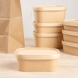 Restaurantware LIDS ONLY: Bio Tek Lids For To Go Containers 100 Oval Food Container Lids - Containers Sold Separately Flat Design Kraft Paper Lids For Disposable Serving Bowls Tight Seal