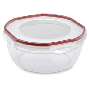 sterilite ultra-seal 4.7 qt bowl, large airtight food storage container, latching lid, microwave and dishwasher safe, clear with red gasket, 12-pack