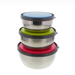 cheftor chetfor set of 3 portable organizers mixing bowls stainless steel lunch box and food storage containers with color plastic lids for kitchen, camping, lunch and office