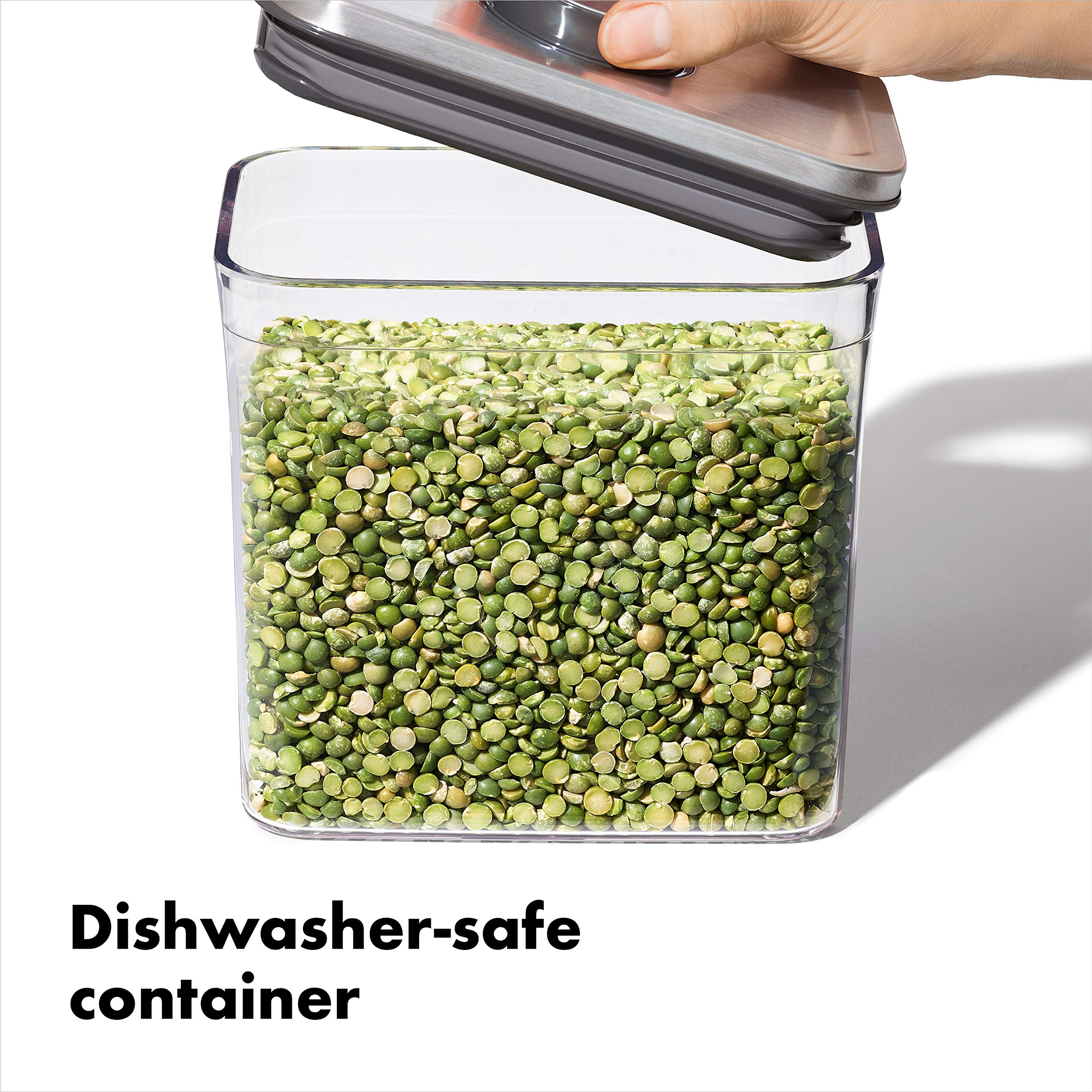 OXO Steel POP Container Medium Rectangle - 2.7 Qt for Rice, Pasta and More,Grey