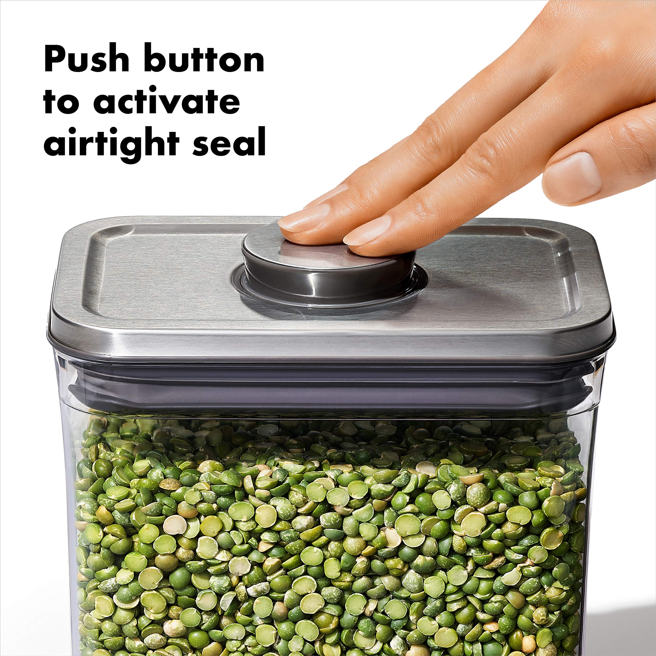 OXO Steel POP Container Medium Rectangle - 2.7 Qt for Rice, Pasta and More,Grey