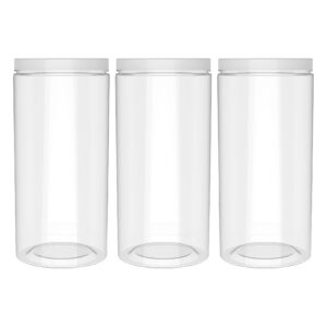 holevifo 60oz (1780 ml,3 pack) clear tall plastic storage jar with lid, round airtight food storage container with screw lid kitchen pantry storage container for spaghetti pasta cereal coffee beans