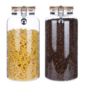 kkc home accents glass 2 lb whole bean coffee glass container with airtight hinged bamboo lids,32 ounce coffee beans glass canisters,large sealed glass storage jars for flour,sugar,nut,pasta,cereal