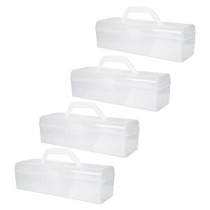 zerodeko 4pcs boxes portable storage box clear plastic organizer plastic storage bin food storage container utensil accessories clear container multifunction student tool box pp