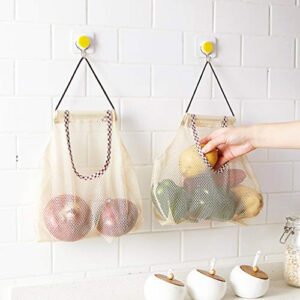 Mesh Vegetable Kitchen Storage Fruit and Storage Bag Bag Kitchen，Dining & Bar Kitchen Containers for Organizing (Beige, One Size)