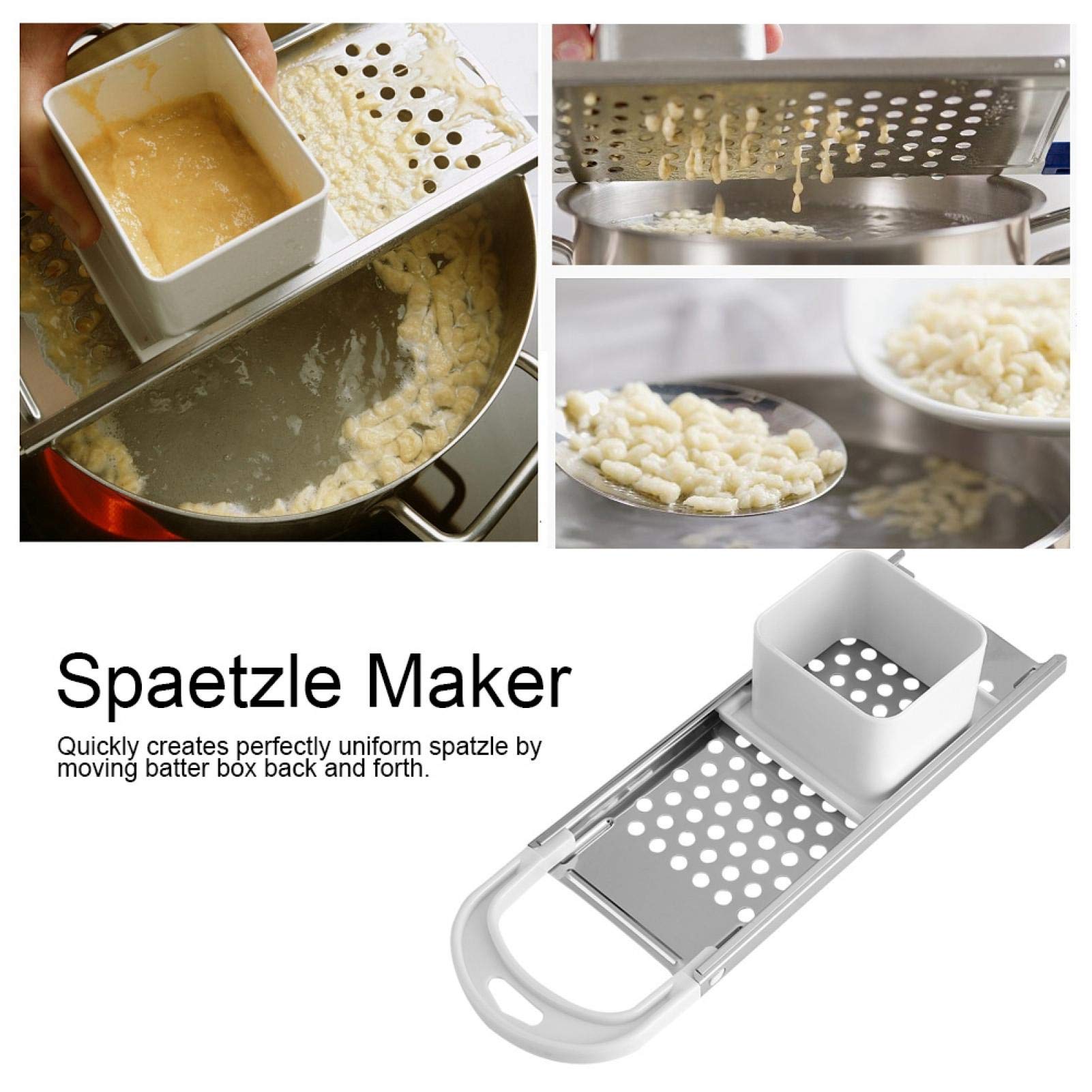 Stainless Steel Spaetzle Maker, Convenient Storage Space Saving Quickly Create Perfect Even Spots Savoury Sweet Dishes Great Substitute for Pasta Rice Potatoes