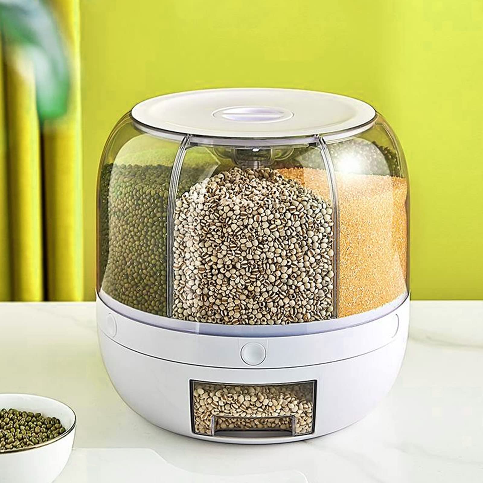 360° Rotating Rice & Grain Storage Container - Durable Airtight Dispenser for Small Beans, Barley, Millet & More - Moisture Resistant Kitchen Organizer with Lid - Holds up to 22lbs of Rice