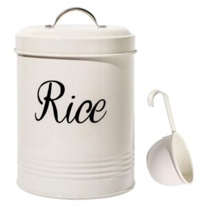 loviver rustic white metal vintage food rice storage tin canister box 3l container