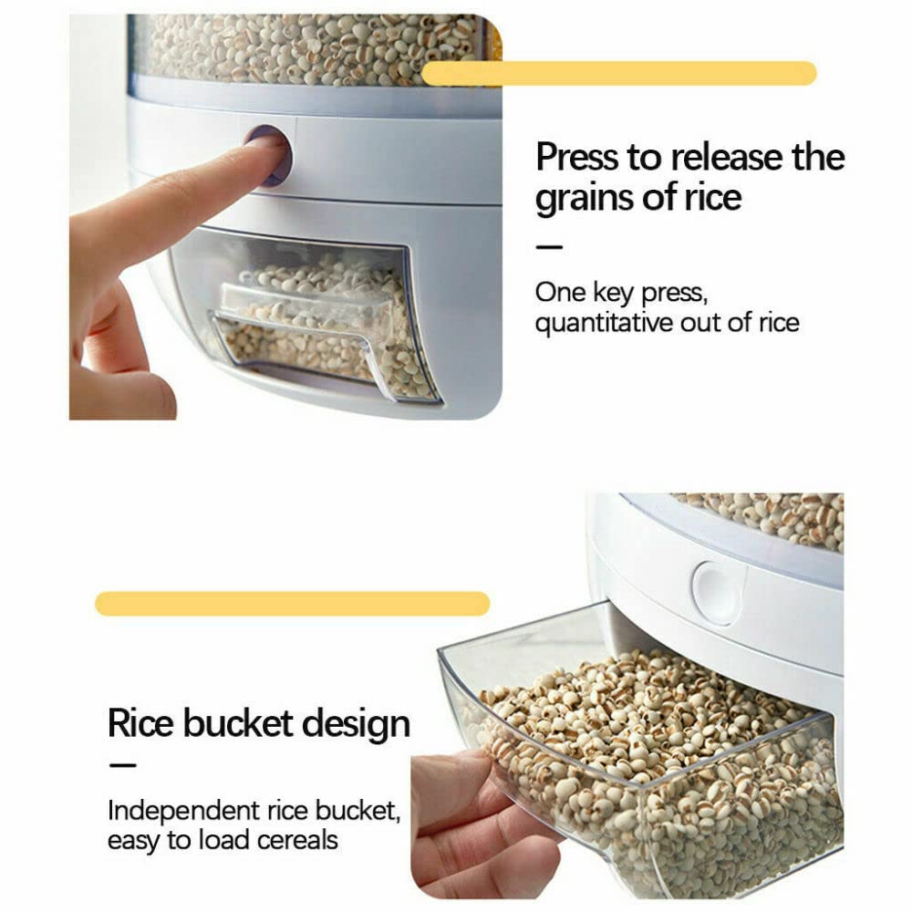 LOYALHEARTDY 6-Grid Rice Dispenser Rotating Rice Grain Dispenser Dry Grain Storage Container Tank Food Dispenser Kitchen for Grains, Rice, Beans, Coffee Beans