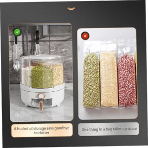 Rice Containers, 360 Degree Rotating Dry Food Dispenser with 6 Compartments Holder, Clear Grain Dispenser, Grain Storage Bin for Rice & Beans (10KG Capacity)