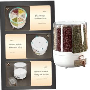 Rice Containers, 360 Degree Rotating Dry Food Dispenser with 6 Compartments Holder, Clear Grain Dispenser, Grain Storage Bin for Rice & Beans (10KG Capacity)