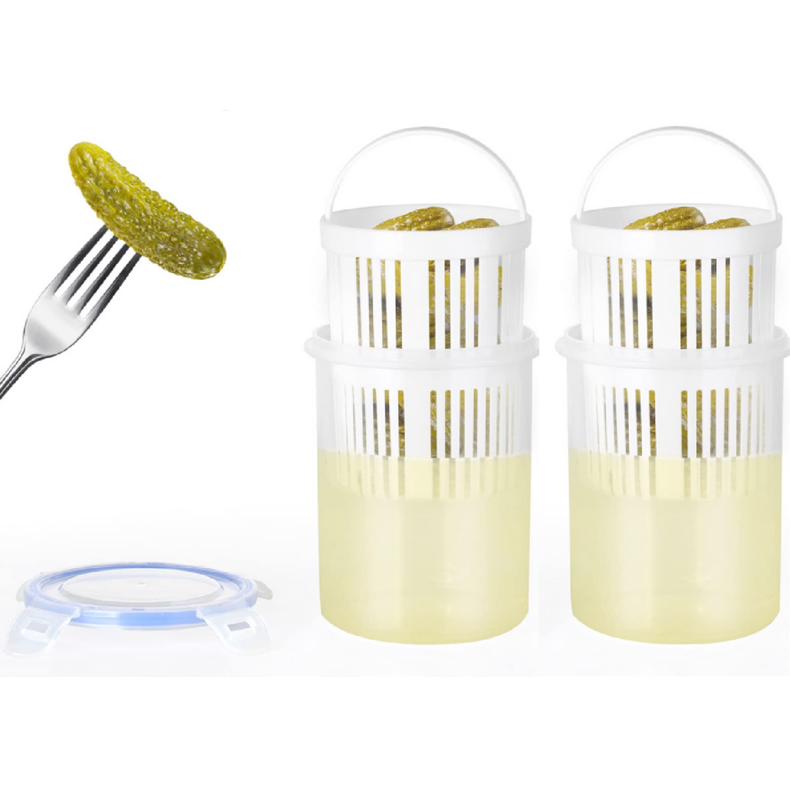 Firlar 2Pcs Pickle Jar with Strainer Insert,Pickle Storage Container With Strainer Insert,Plastic Transparent Pickle Jalapeno Storage Container with Drain Basket for Home Kitchen Supplies