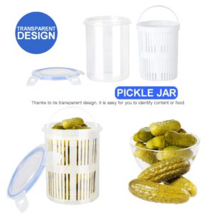 Firlar 2Pcs Pickle Jar with Strainer Insert,Pickle Storage Container With Strainer Insert,Plastic Transparent Pickle Jalapeno Storage Container with Drain Basket for Home Kitchen Supplies