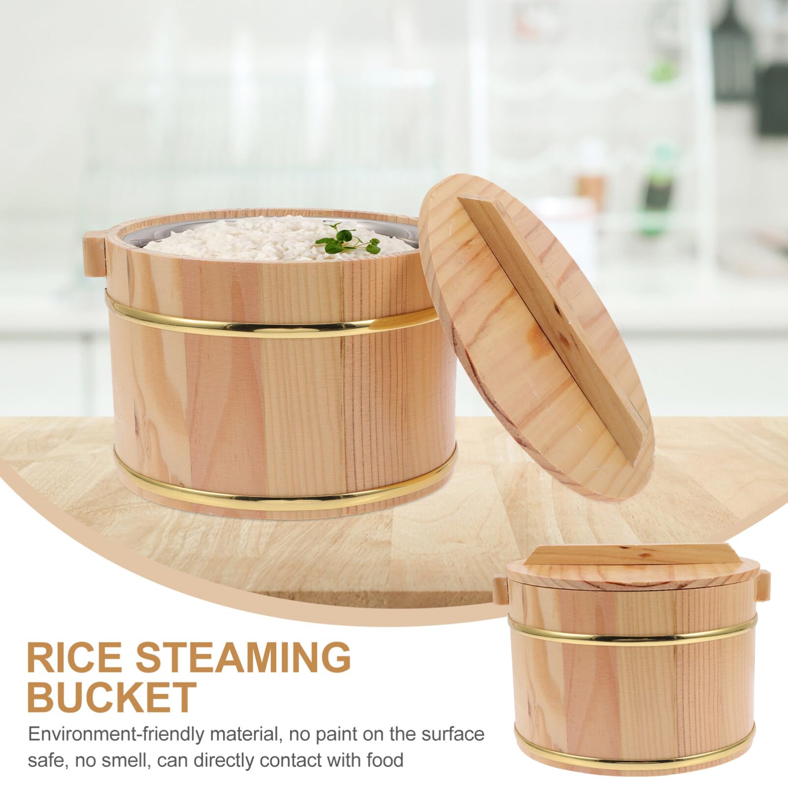 1 Set Cask Rice Cask Stainless Steel Containers Salad Containers Cake Containers with Lids Rice Storage Container Sushi Oke Rice Bowl Wooden Container with Cover Wooden Rice Bucket