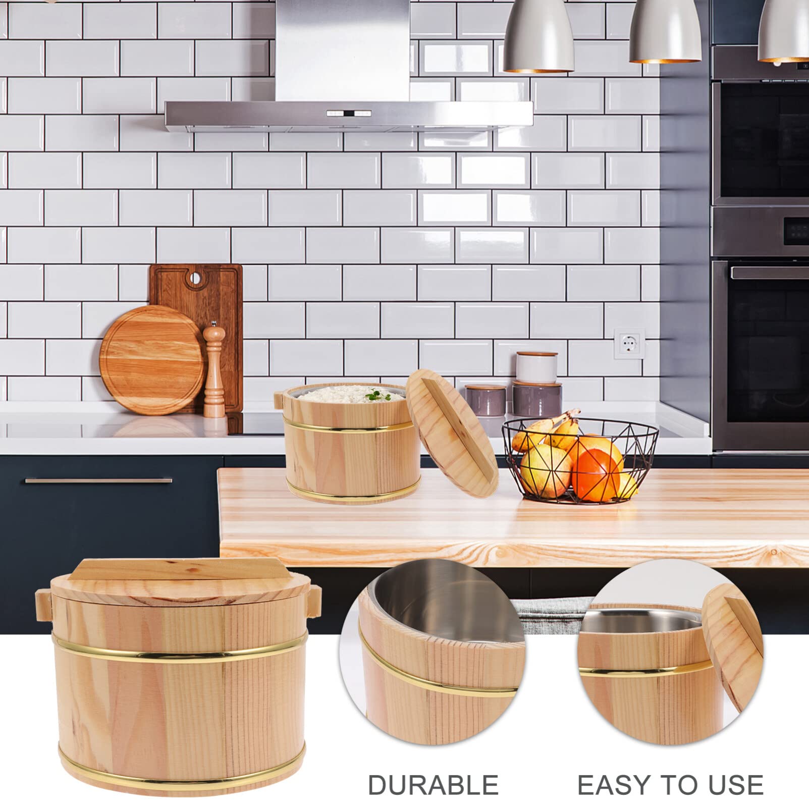 1 Set Cask Rice Cask Stainless Steel Containers Salad Containers Cake Containers with Lids Rice Storage Container Sushi Oke Rice Bowl Wooden Container with Cover Wooden Rice Bucket