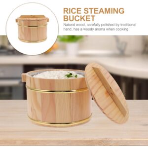 1 Set Cask Rice Cask Stainless Steel Containers Salad Containers Cake Containers with Lids Rice Storage Container Sushi Oke Rice Bowl Wooden Container with Cover Wooden Rice Bucket