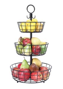sunnypoint countertop french country 3 tier wire basket stand for storing & organizing, eggs, and more (3 tier, black)