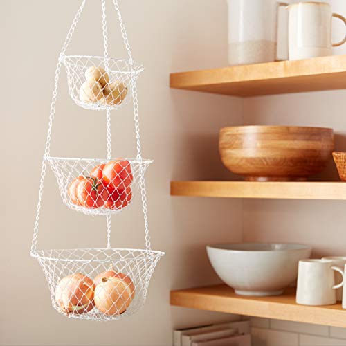 Fox Run White 3-Tier Kitchen Hanging Fruit Baskets, 32 Inches