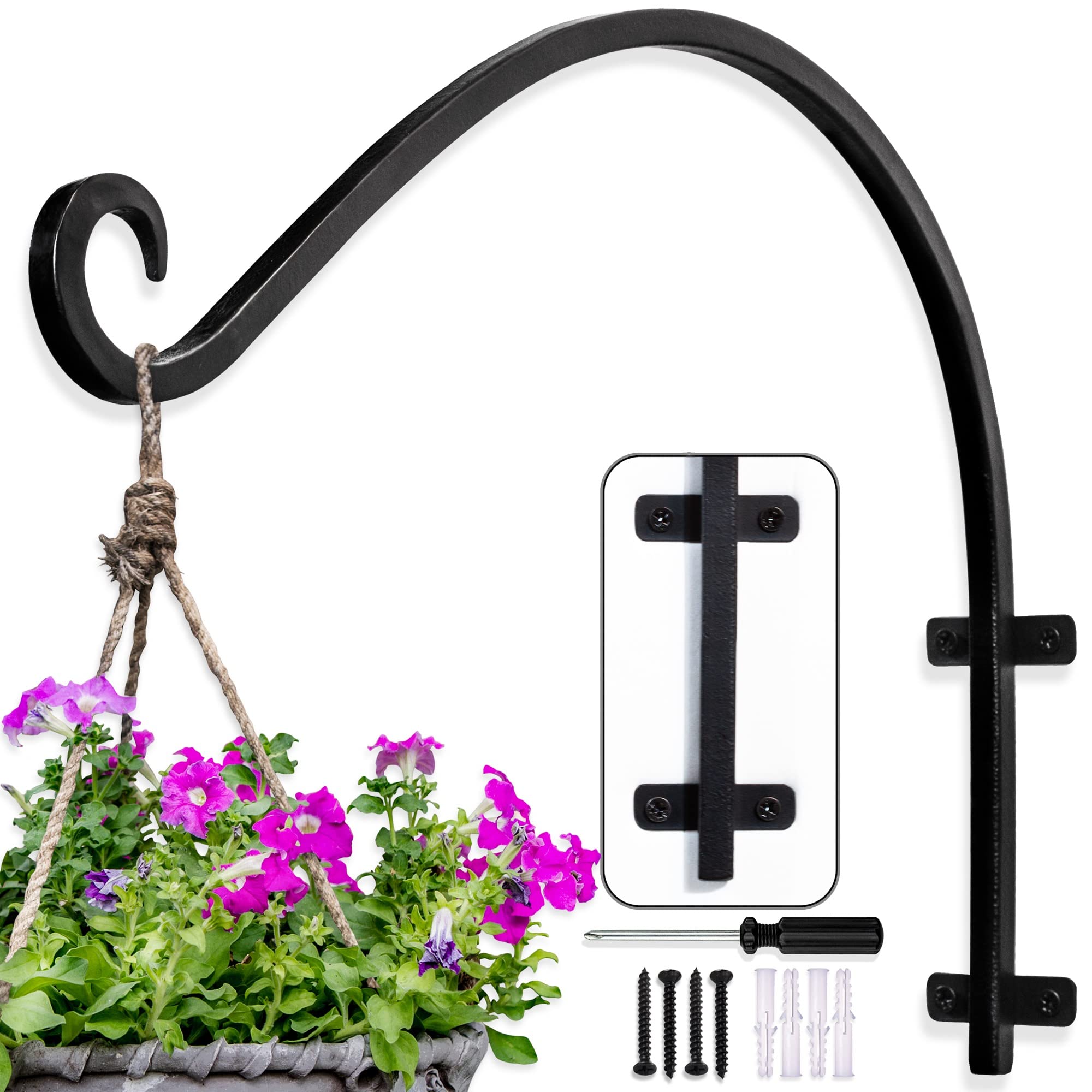 AJART Plant Hanger Bracket Outdoor: 16-Inch Metal Bird Feeder Wall Hook - Heavy Duty Plant Hanger Hooks for Hanging Flower Baskets