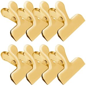 funfery 8 pack 3 inch stainless steel gold chip clips bag clips large clips for food packages,food clip kitchen clips for snack,home&office clips for paper,strong metal chip snack clips heavy duty