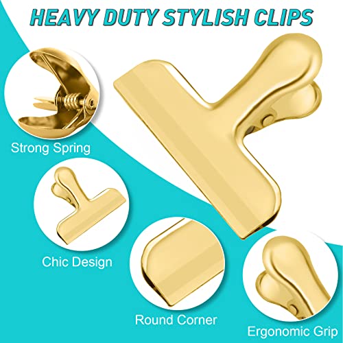 Funfery 8 Pack 3 Inch Stainless Steel Gold Chip Clips Bag Clips Large Clips for Food Packages,Food Clip Kitchen Clips for Snack,Home&Office Clips for Paper,Strong Metal Chip Snack Clips Heavy Duty
