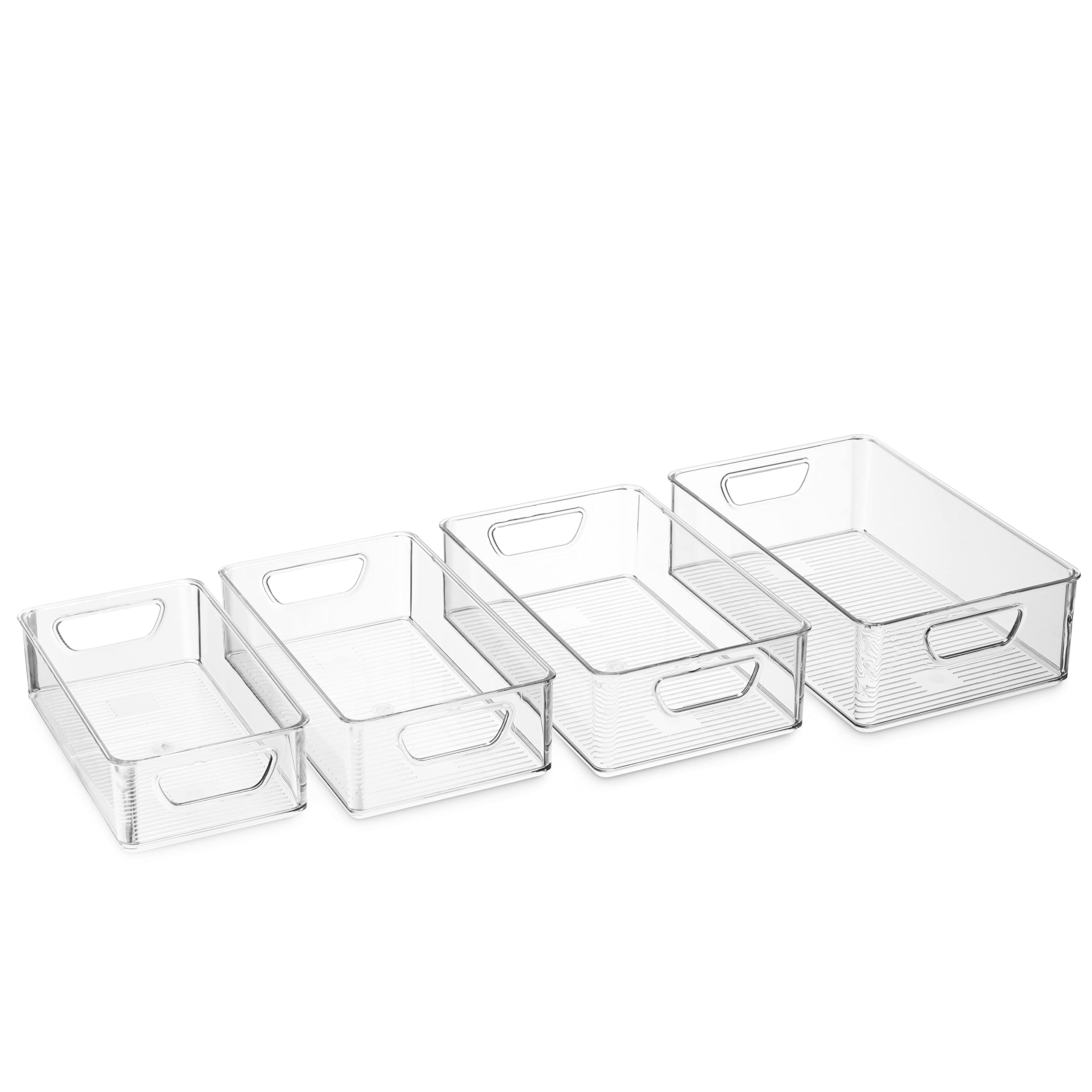 Munfix Set Of 16 Refrigerator Organizer Bins - Plastic Pantry Organization and Storage Baskets - Stackable Food Fridge Organizers with Cutout Handles for Freezer, Kitchen, Countertops, Cabinets