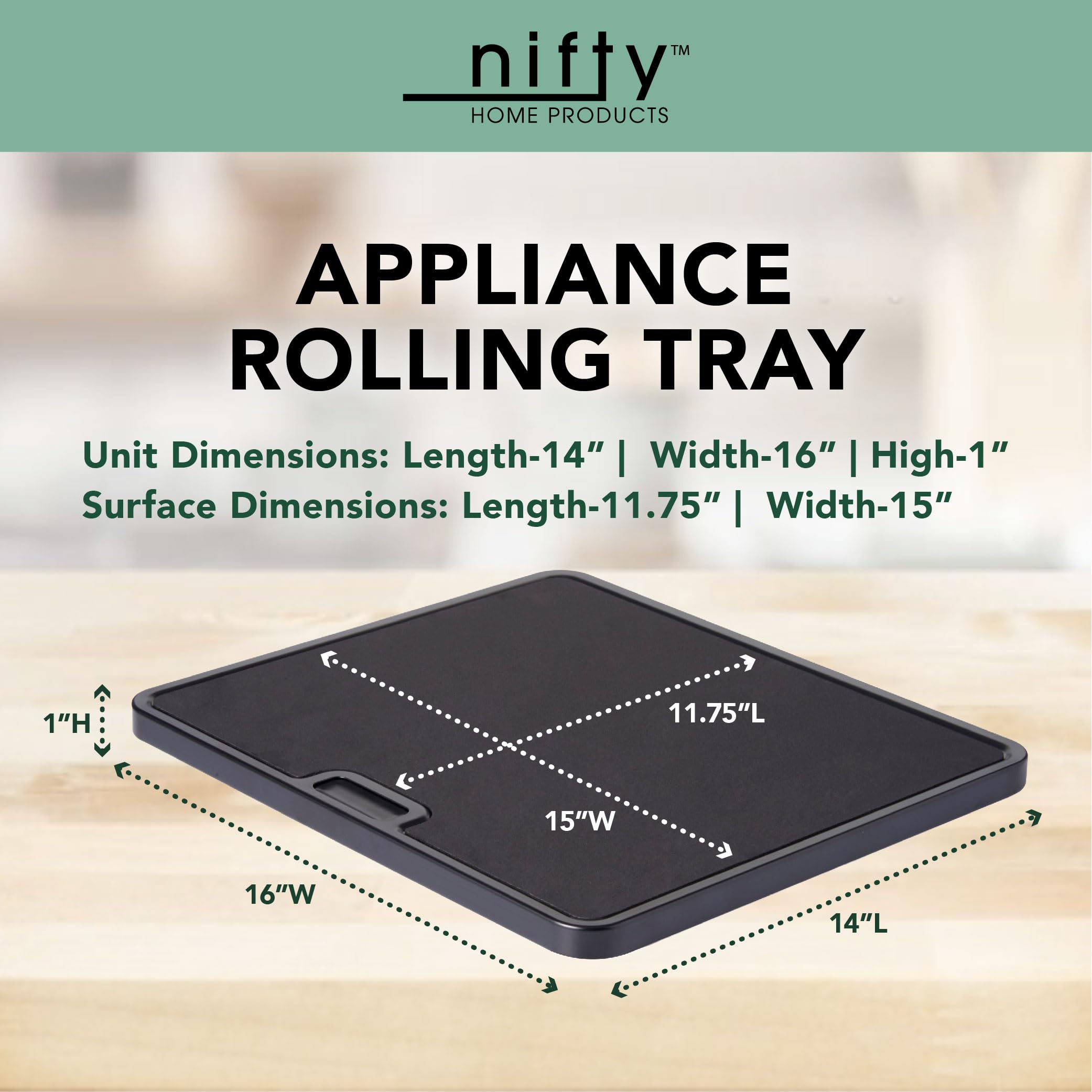 Nifty Large Appliance Rolling Tray, Black – Kitchen Caddy Sliding Tray, Integrated Rolling System, Non-Slip Pad Top, Sliding Tray for Coffee Maker, Stand Mixer, Blender, Toaster