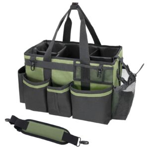 scavata wearable cleaning caddy, cleaning caddy supplies organizer with handle & shoulder straps for housekeepers, under sink & car cleaning tool organizers bag with 4 foldable divider (green)