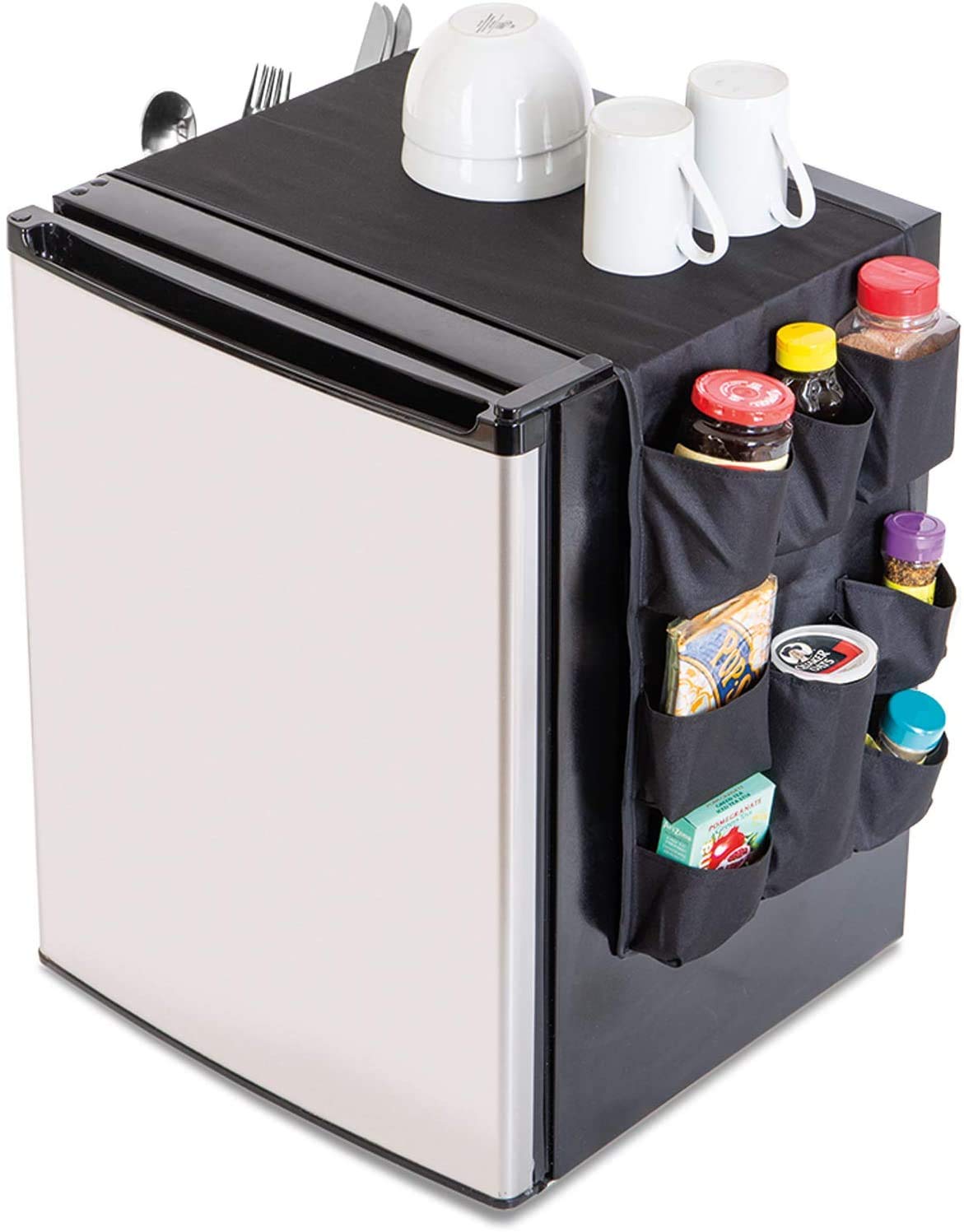 Smart Design Mini Fridge Organizer – 12 Pockets, Black, 53.5 x 12 in. – Durable Mini Fridge Organization and Storage Holds Pantry Goods, Utensils & More – Great for Office or Dorm Fridge Organization