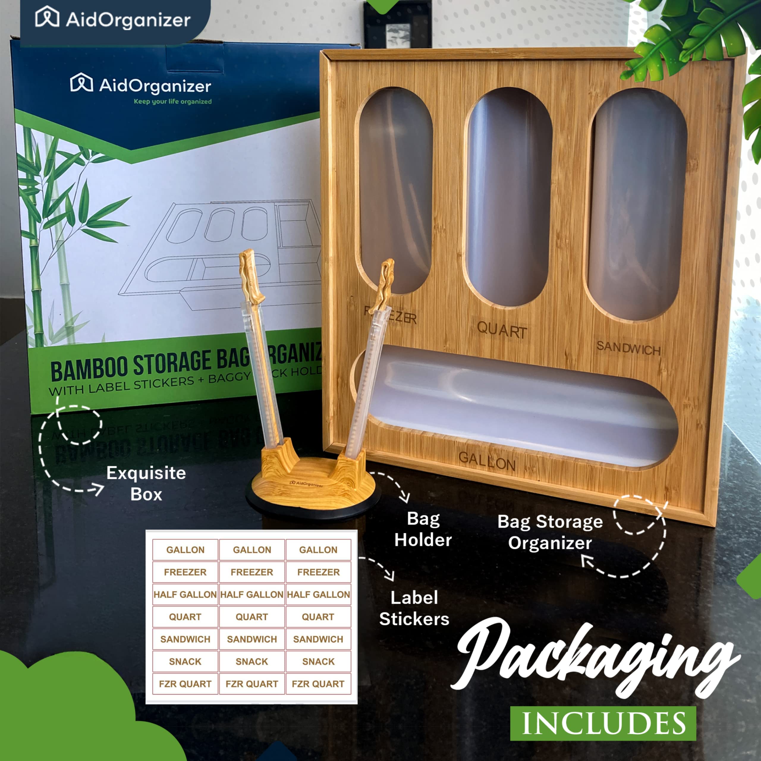 AidOrganizer Ziplock Bag Organizer for Kitchen Drawer - Premium Plastic Bag Holder and Organizer for Sandwich Baggies - Space-Saving Storage Solution with Ziplock Bag Holder