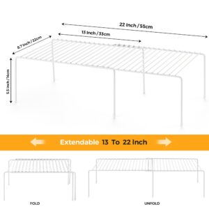 Ravinte 1 Pack Freezer Shelf Organizer, Expandable Cabinet Storage Shelf with Rustproof Metal Wire, Adjustable Kitchen Cabinet Organizer Spice Rack for Frige, Pantry, Cupboard, Countertop - White