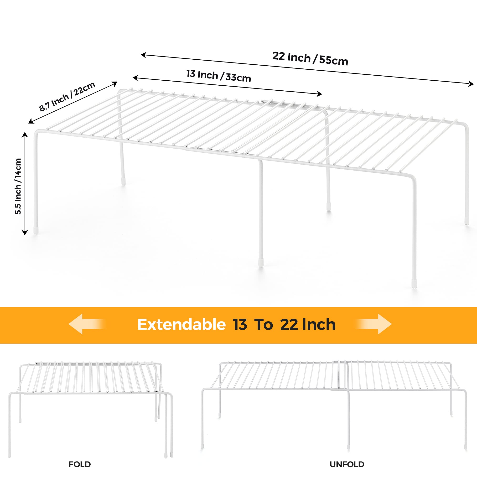 Ravinte 1 Pack Freezer Shelf Organizer, Expandable Cabinet Storage Shelf with Rustproof Metal Wire, Adjustable Kitchen Cabinet Organizer Spice Rack for Frige, Pantry, Cupboard, Countertop - White