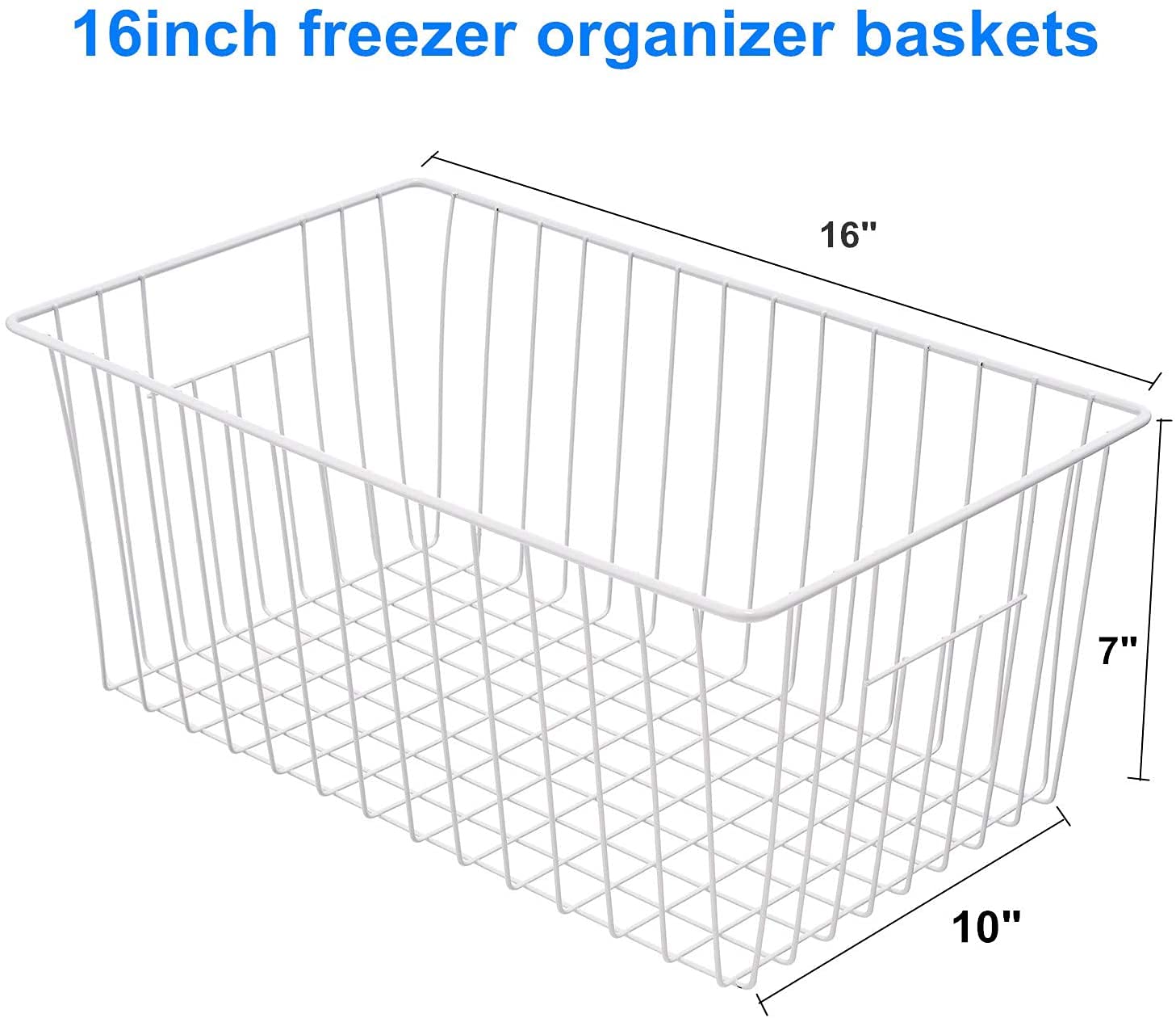 Y.Z.Bros 16inch Freezer Wire Storage Organizer Baskets, Household Refrigerator Bins with Built-in Handles for Cabinet, Pantry, Closet, Bedroom