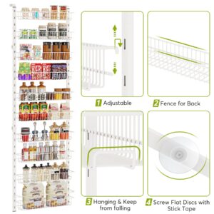 1Easylife Over the Door Pantry Organizer, 10-Tier Adjustable Baskets Pantry Organization, Metal Door Shelf with Detachable Frame, Space Saving Hanging Spice Rack for Kitchen Pantry Bathroom, Off White