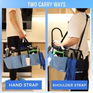 SCAVATA Large Wearable Cleaning Caddy Bag, Cleaning Supplies Organizer with Handles & Shoulder Straps for Housekeepers, Under Sink & Car Cleaning Tool Organizers Bags with Multiple Compartments (Blue)