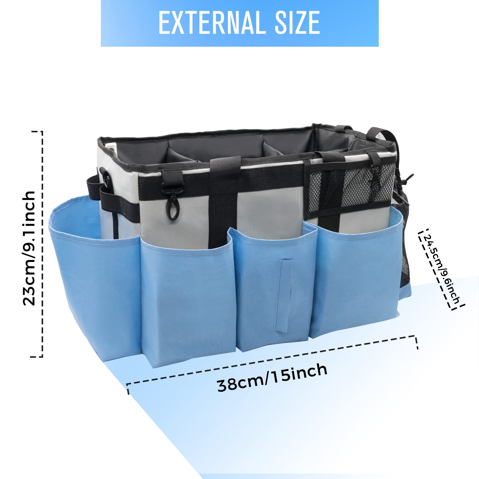 SCAVATA Large Wearable Cleaning Caddy Bag, Cleaning Supplies Organizer with Handles & Shoulder Straps for Housekeepers, Under Sink & Car Cleaning Tool Organizers Bags with Multiple Compartments (Blue)