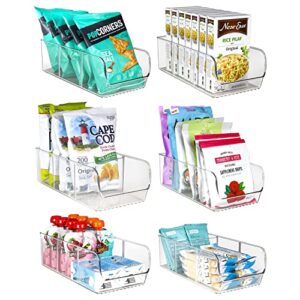 eltow 6 pack snack organizer for pantry, 3 compartment plastic pantry organizer bins with removable dividers, chip organizer for pantry, food packets, spices, condiments, fridge, cabinet, kitchen