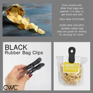 COOK WITH COLOR Set of 10 Chip Bag Clips with Magnet- Rubber Bag Clip with Airtight Seal, Kitchen Storage Clips for Organizing and Sealing Needs (Black)
