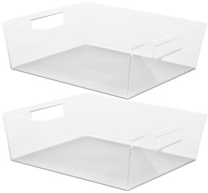 richards homewares shallow clear storage bins-set of 2 – pantry, kitchen plastic containers for organizing fridge, drawers 13” x 11.4” x 4.1