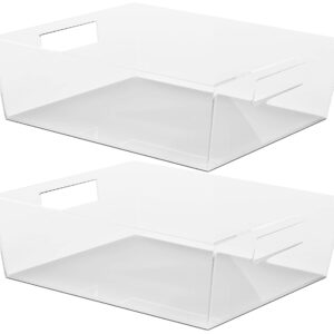 Richards Homewares Shallow Clear Storage Bins-Set of 2 – Pantry, Kitchen Plastic Containers for Organizing Fridge, Drawers 13” x 11.4” x 4.1