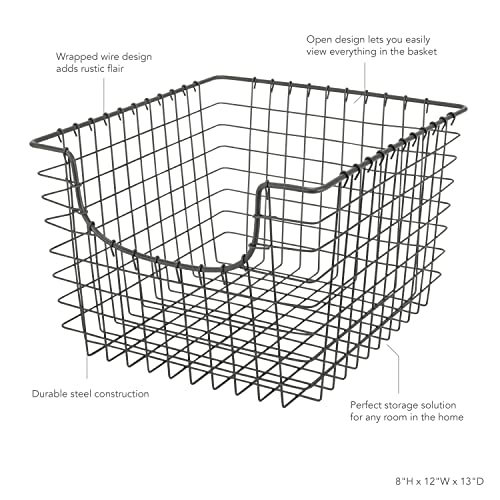 Spectrum Diversified Scoop Wire Storage Basket, Medium, Industrial Gray, 6-Pack