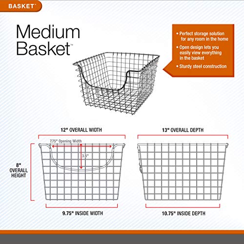 Spectrum Diversified Scoop Wire Storage Basket, Medium, Industrial Gray, 6-Pack