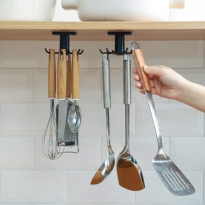 eigpluy 2pcs kitchen utensil rack, 360° rotating under cabinet kitchen utensil hooks,adhesive kitchen utensil tools storage holder(black)