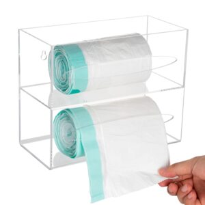 seanado trash bag dispenser holder, 2 compartment wall mount acrylic kitchen double side loaded organizer storage box holder for garbage bag grocery bag plastic bag(10 x 4.7x 8inches)