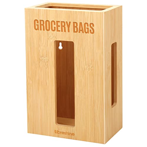 Libreshine Extra Large Grocery Bag Organizer Under Sink, Plastic Bag Holders for Grocery Bags Cabinet, Bamboo Grocery Bag Holder Wall Mount