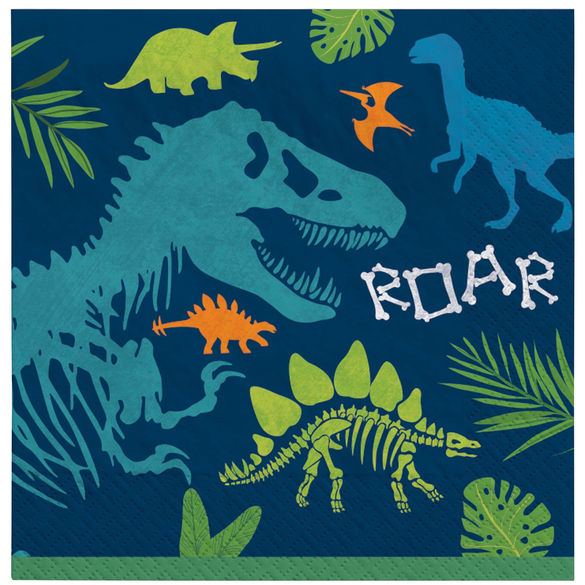 Dino-Mite Birthday Beverage Napkins - 5" x 5" | Multicolor & Fun Design Party Supplies, Perfect For Kids' Themed Parties & Celebrations - Pack Of 16