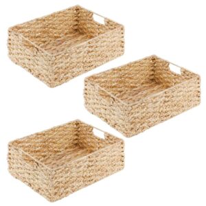 mDesign Hyacinth Braided Woven Kitchen Basket Bin with Built-in Handles for Organizing Kitchen Pantry, Cabinet, Cupboard, Countertop, Shelves - Holds Food, Drinks, Snacks - 3 Pack - Natural/Tan