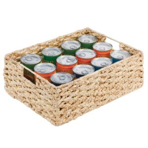 mDesign Hyacinth Braided Woven Kitchen Basket Bin with Built-in Handles for Organizing Kitchen Pantry, Cabinet, Cupboard, Countertop, Shelves - Holds Food, Drinks, Snacks - 3 Pack - Natural/Tan